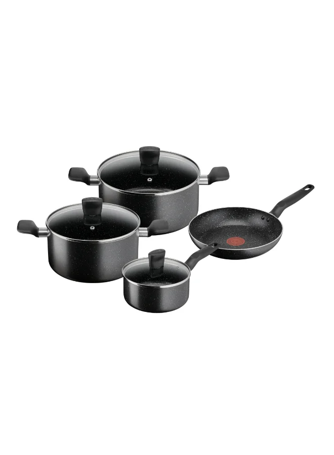 Premium Non-Stick Cookware Set 7-Piece Aluminum Pots and Pans with Heat Indicator and Glass Lids (Black, 7-Piece) 1cm4b
