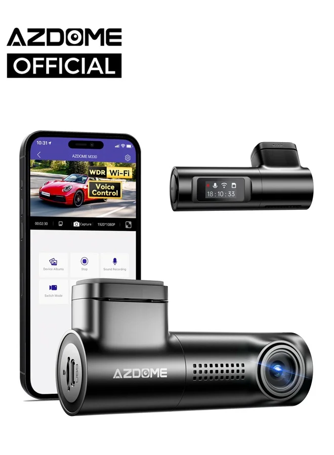 AZDOME M330 Dash Cam FHD 1296P Front Car Camera with WiFi Voice Control and WDR Night Vision (0.96 Inch Screen) 3ozm4