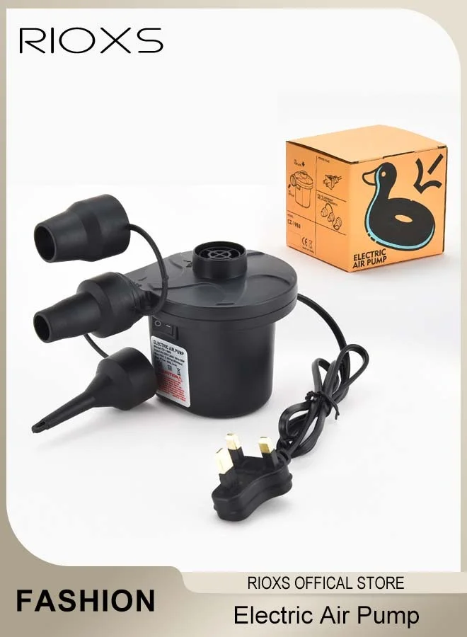 RIOXS Electric Air Pump for Inflatables, Portable Quick-Fill Inflator and Deflator with 3 Nozzles for Camping, Pools, and Boats gm0u0