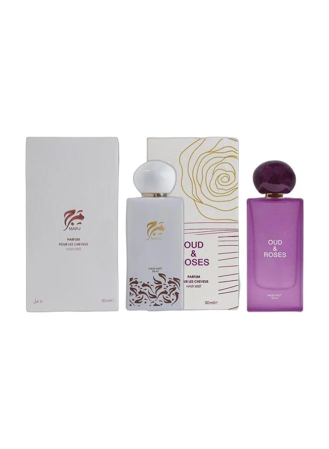 Ahmed Al Maghribi Hair Mist Duo Set Marj and Oud & Roses Fragrance Spray (2 x 50 mL) tj68t