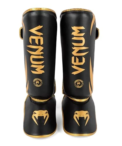 Premium Standup Shin Guards Protective Gear for Martial Arts and Kickboxing (Black/Gold, Adult) cz0wr