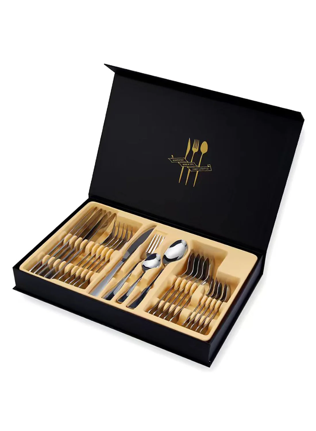 Sunhome 24-Piece Stainless Steel Cutlery Set Premium Western Tableware for Home Kitchen and Dining (Silver) 357n3