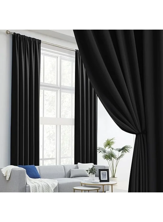 DUNISO Thermal Insulated Blackout Curtains (Black, 132x241cm) Premium Light Blocking Grommet Drapes for Living Room vpisx
