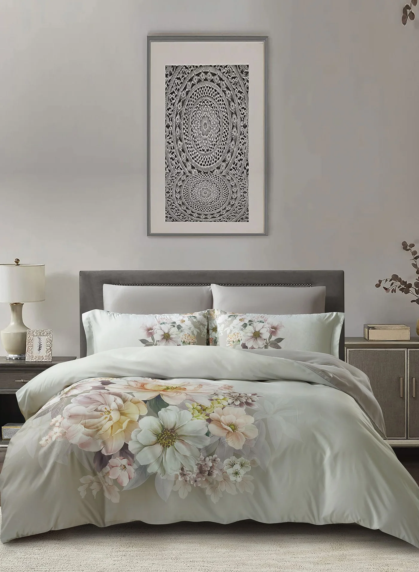 Donetella Digital Print Duvet Cover Set 6-Piece Bedding Collection (Floral, King Size 220x240 cm) gtf7b