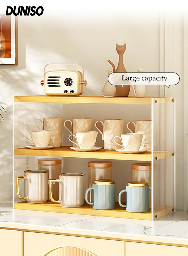 DUNISO Desktop Storage Shelf Thickened Wood Desk Organizer (Natural Wood, 40cm x 20cm x 30cm) r7eci