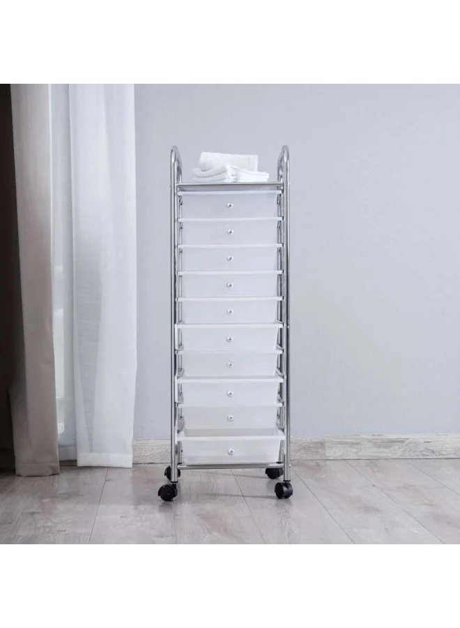 Pan Home 10-Tier Rolling Storage Cart with Drawers (White, 10-Tier) 30ga7