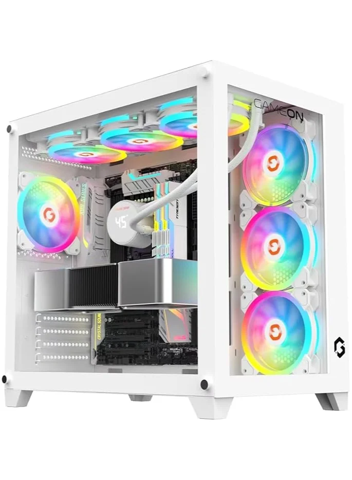 GAMEON Emperor Artic Mid Tower Gaming PC Case with Tempered Glass and ARGB Cooling Fans (White) lm4g2