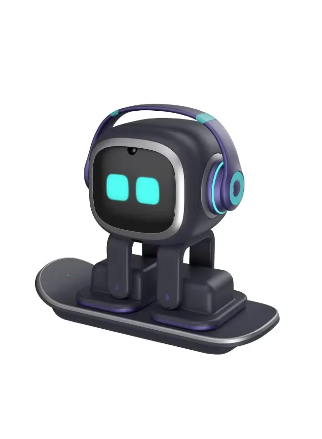 LIVING.AI Desktop Pet Companion AI Smart Robot with Voice Interaction and Wireless Charging Skateboard Base (Black) 9t7xf