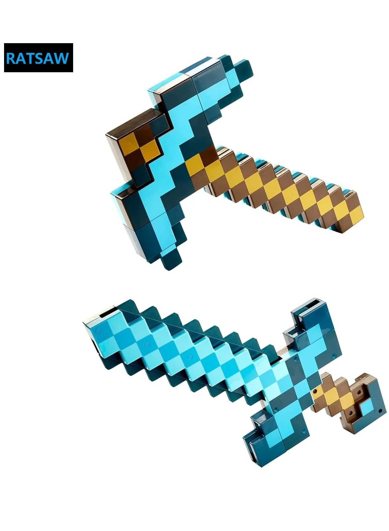 RATSAW Transforming Pixelated Mining Tool 2-in-1 Sword and Pickaxe (Multicolor, 45 cm) z6k26