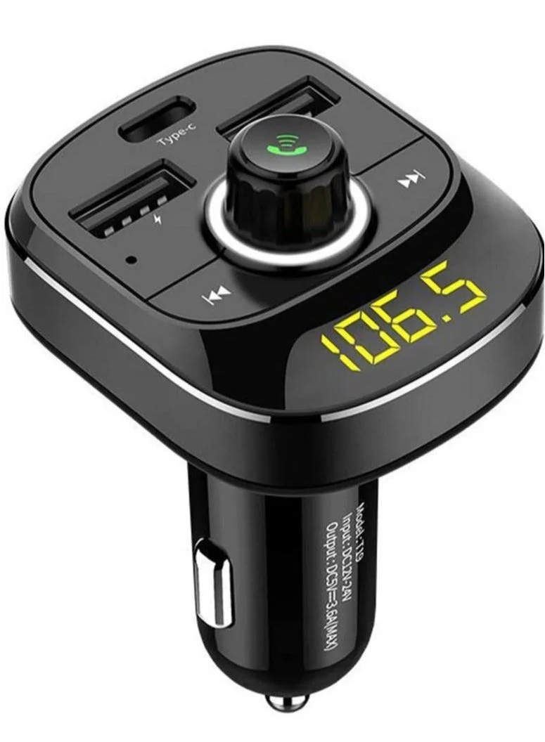 Gulf Trend Bluetooth 5.0 Car FM Transmitter Audio Adapter with QC3.0 and PD Fast Charging Ports (Black) 6zi5h