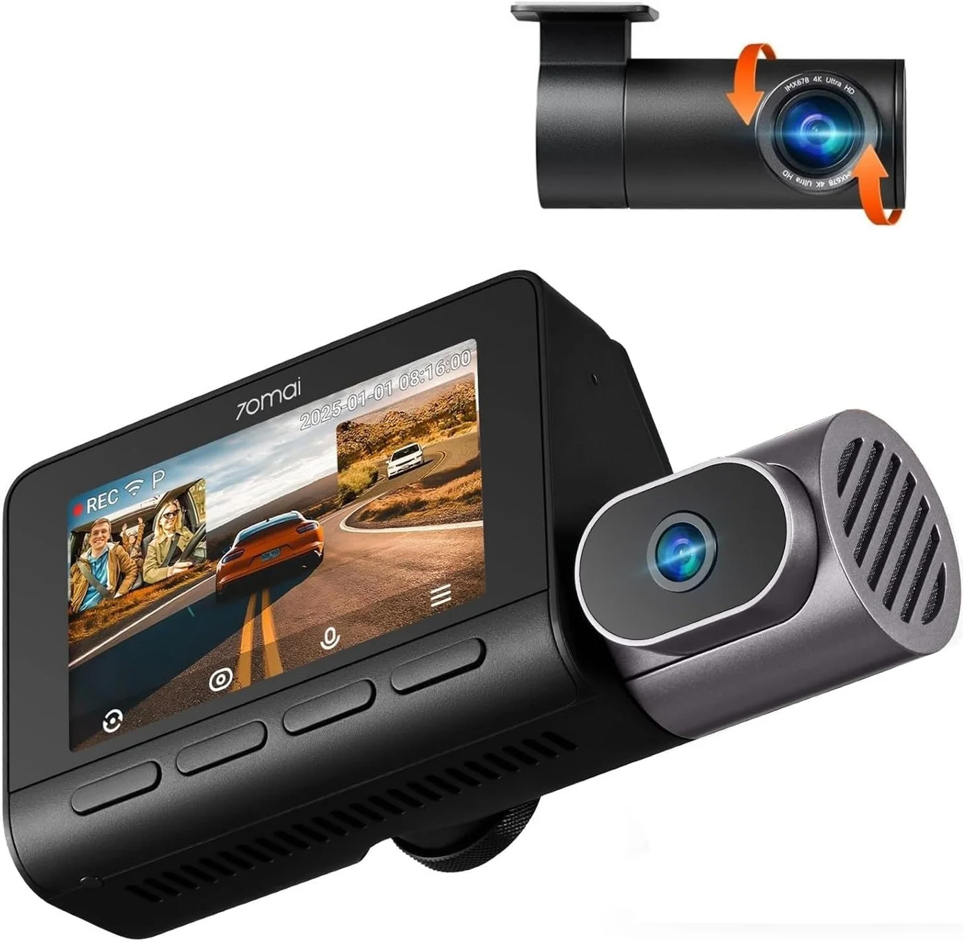 Premium 4K 3-Channel Dash Cam Front Rear and Interior Recording System (Wide-Angle Lens) us3ms