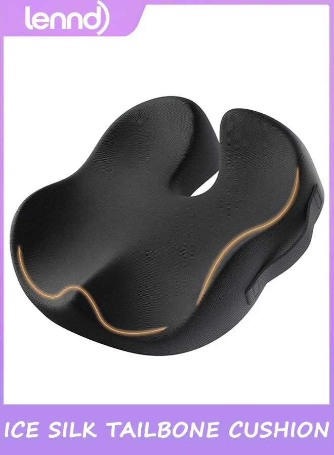 LENND Ergonomic Memory Foam Coccyx Cushion for Office Chair and Car Seat (Pressure Relief, Black, 45 x 35 x 7 cm) shxox