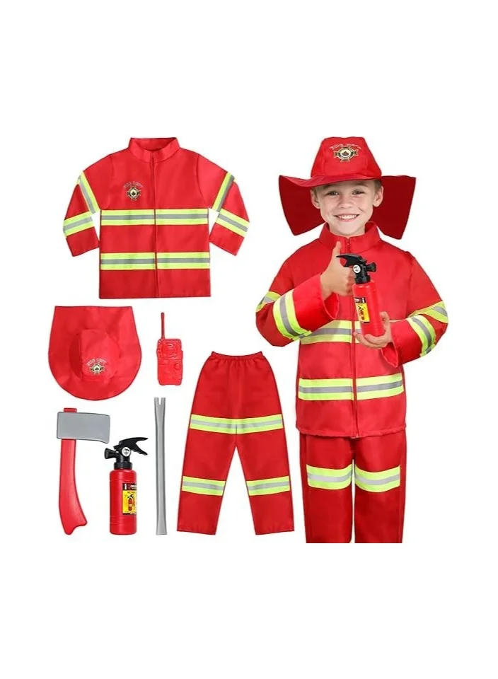 JAYATO Kids Fire Chief Costume Role-Play Firefighter Gear Set with Helmet and Accessories (Red, One Size) eryzm