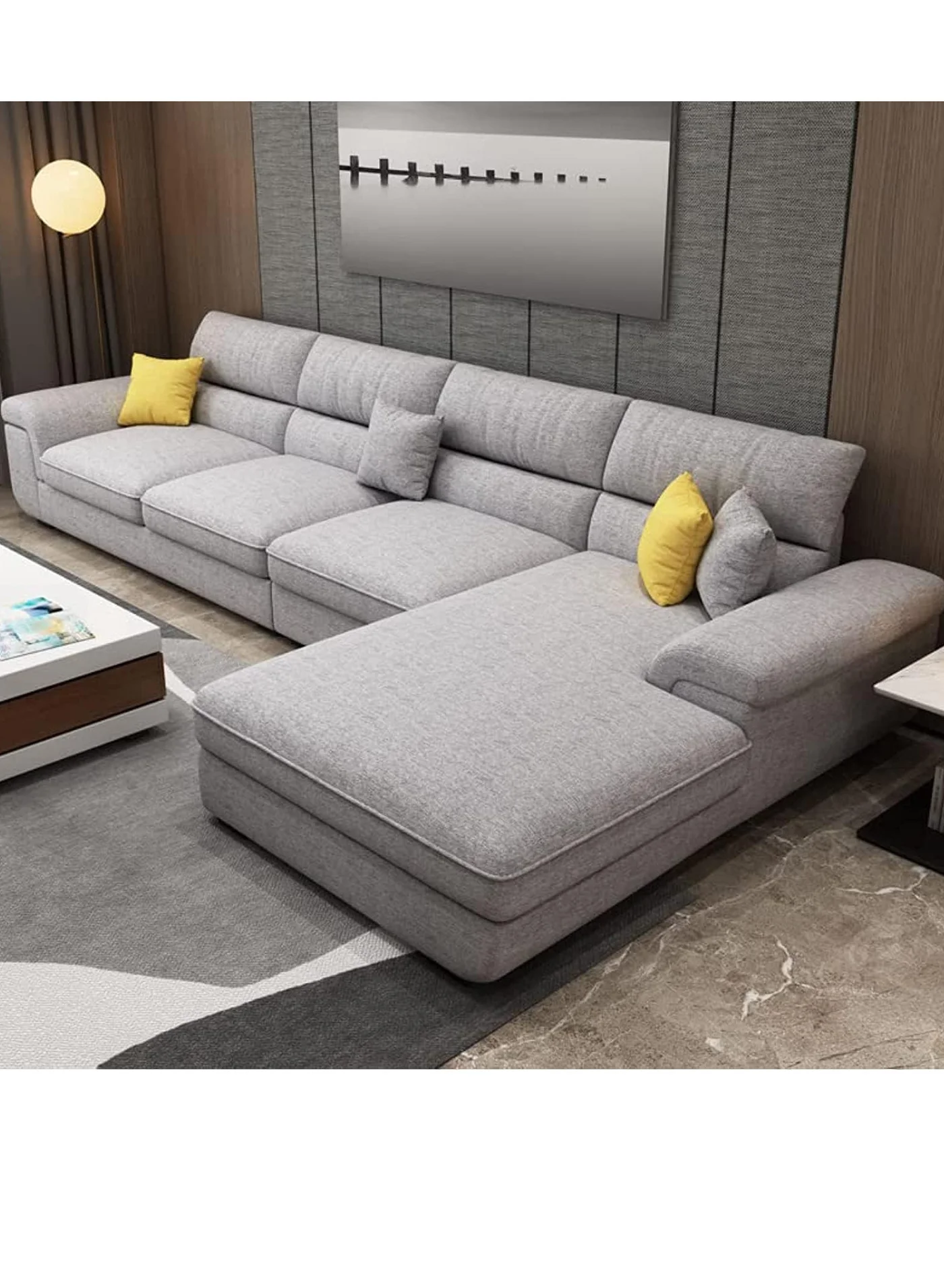Maharat Al Bahar L-Shaped Sectional Sofa Set with Wooden Frame (Grey, Multifunction Overstuffed Design) tdc9s