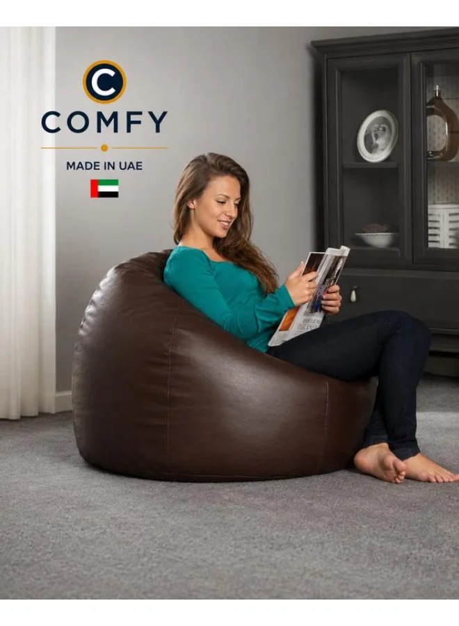 Comfy Multi-Purpose Bean Bag Chair Premium Faux Leather Seat (Brown, 80x80x50cm) wr8rb