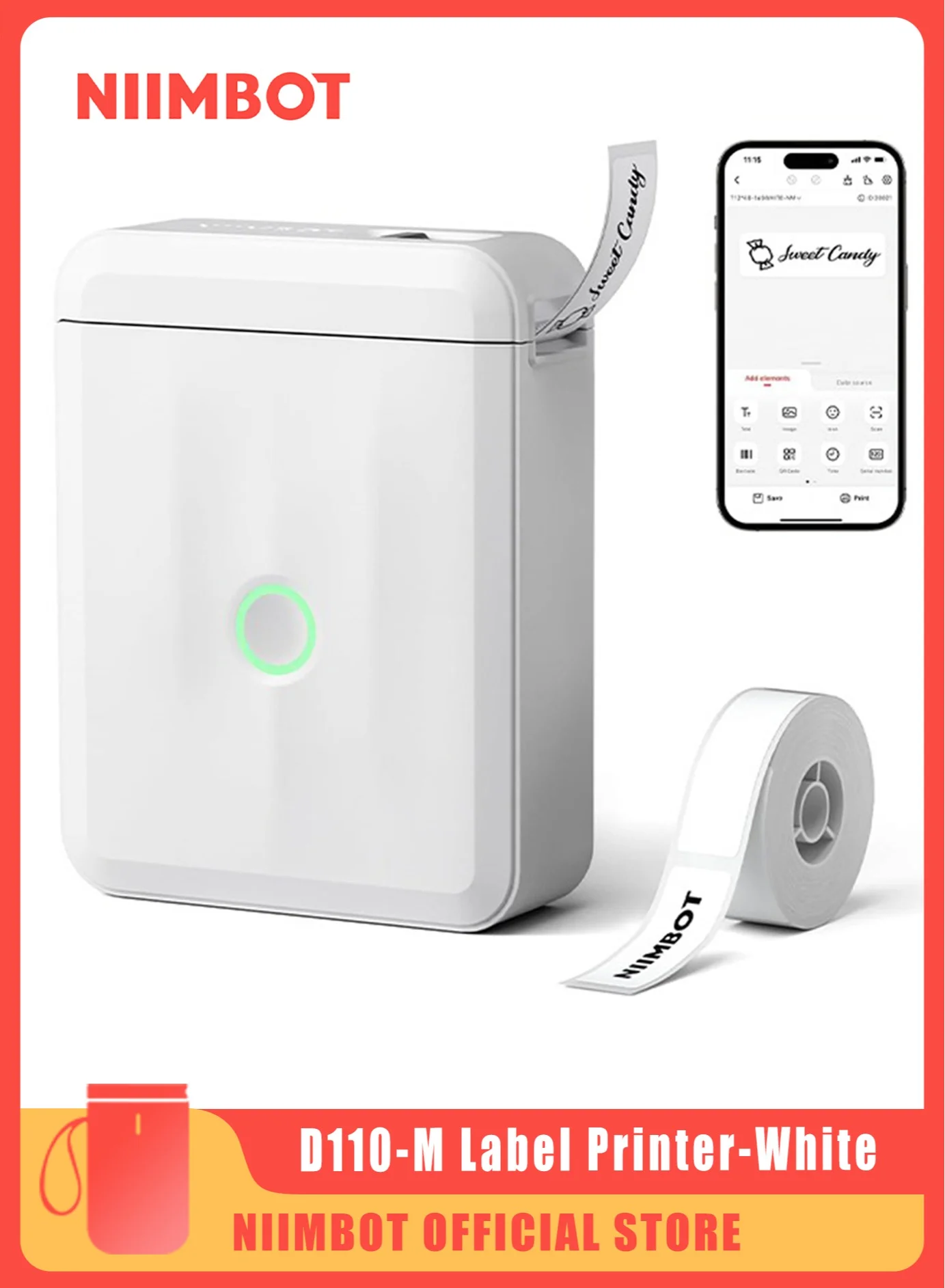 Portable Thermal Label Printer Bluetooth Sticker Maker Machine for Office and Home Organization (White, 15mm Printing Width) l57le