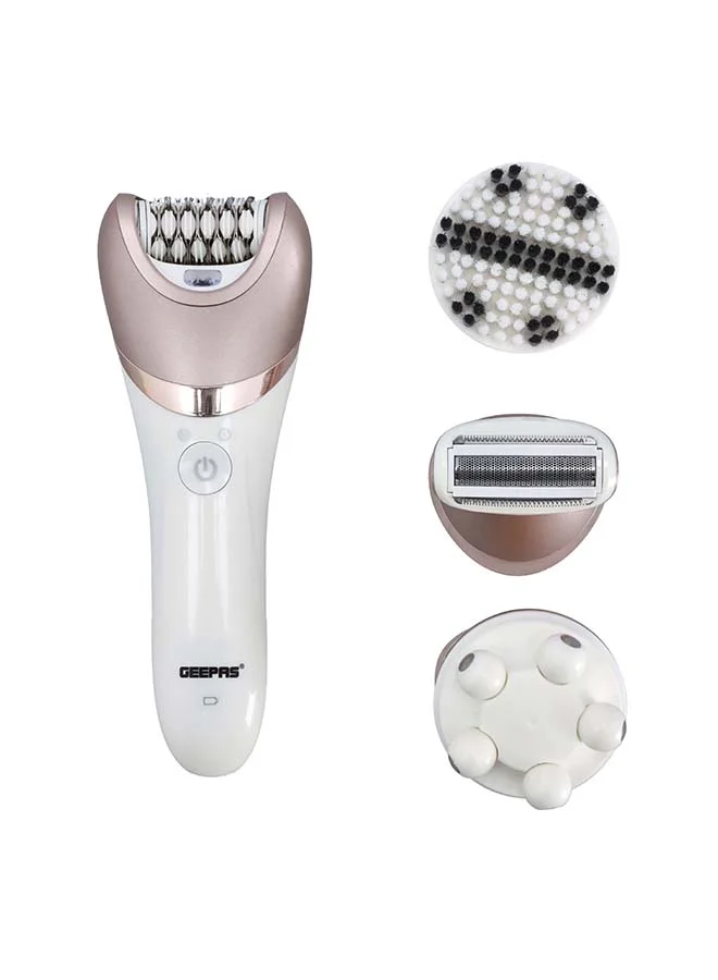 GEEPAS 4-in-1 Rechargeable Ladies Grooming Set Electric Hair Remover with Detachable Shaving Heads (White) agu8c