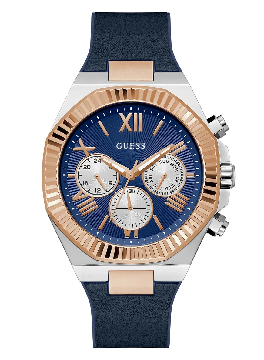 Premium Multi-function Analog Watch with Blue Dial and Silicone Strap for Men zybex