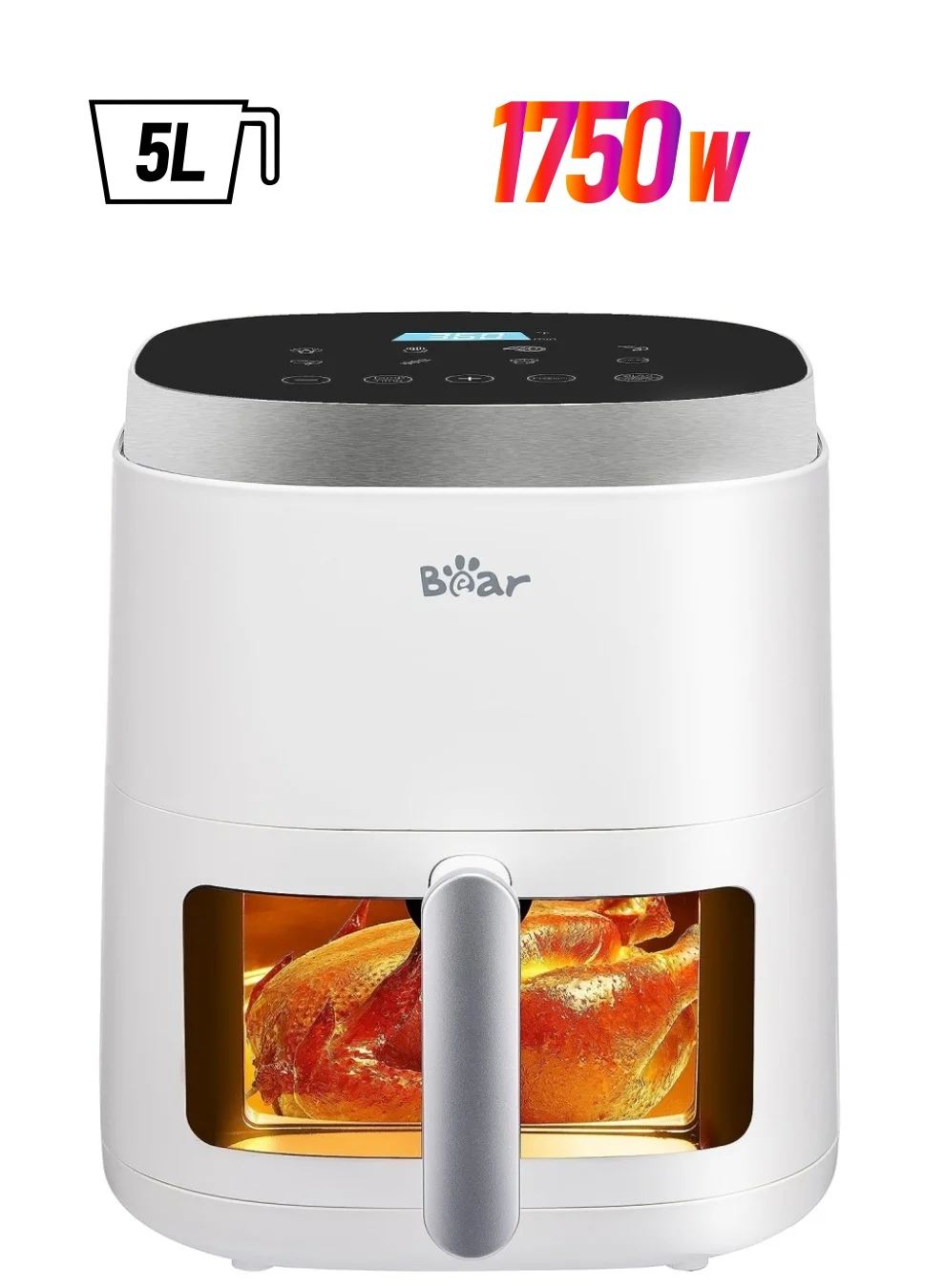 Bear Digital Visual Air Fryer (5L, White) - Premium Low-Fat Healthy Cooking Appliance for Grilling, Roasting, and Baking kext5