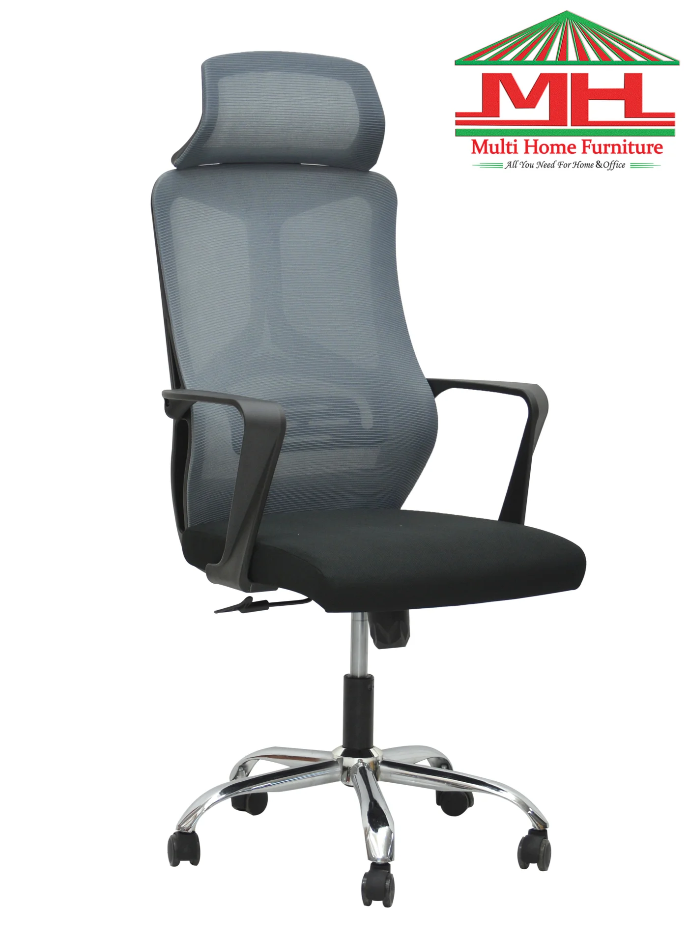 Premium Ergonomic Office Chair with Lumbar Support and Adjustable Headrest (Grey & Black, 120 cm) gp70w