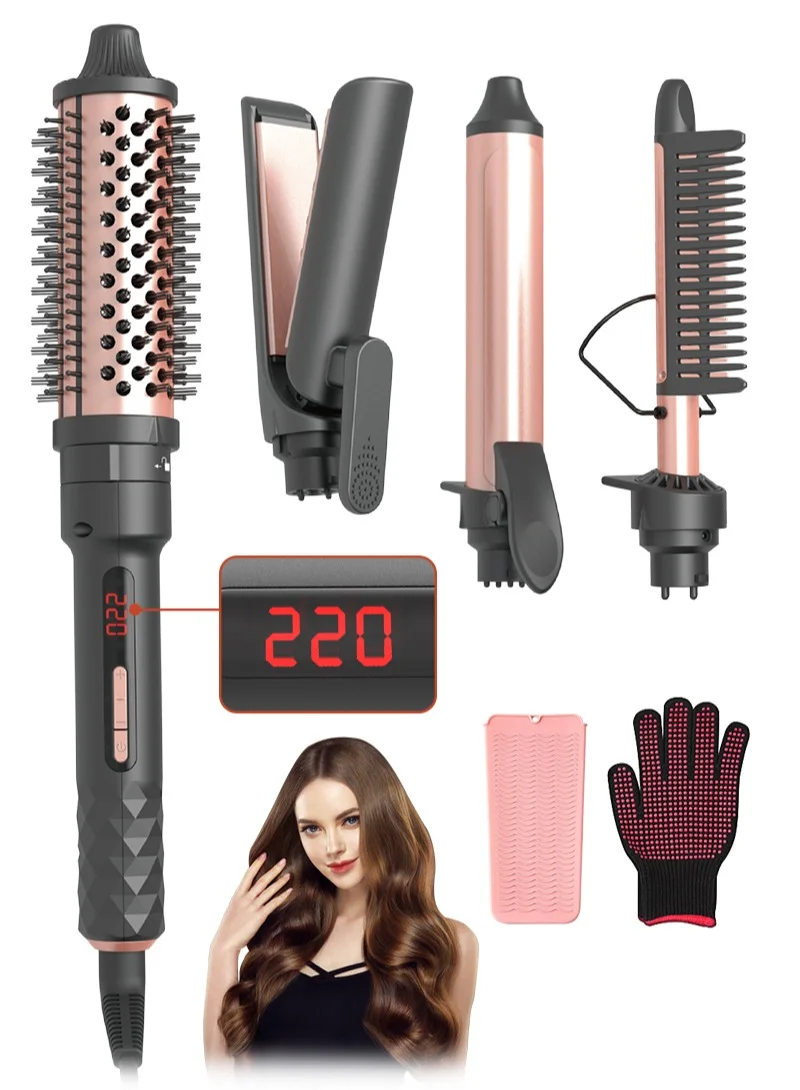 BESTIS 4-in-1 Professional Hair Styling Set, Interchangeable Ceramic Curling Wand and Straightener with Adjustable Heat (32-38mm) jonrx
