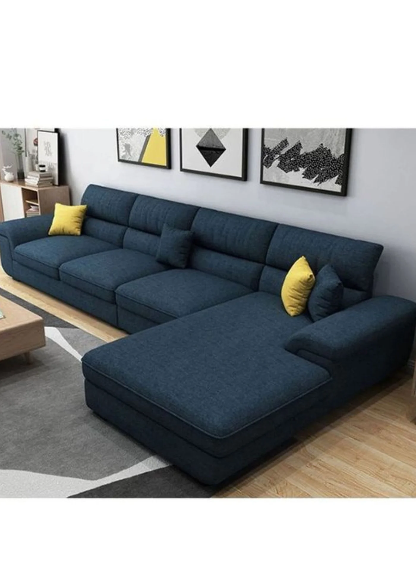 Maharat Al Bahar Overstuffed Multifunction Sofa Set with Wooden Frame (Blue, 3-Seater) qm3t2