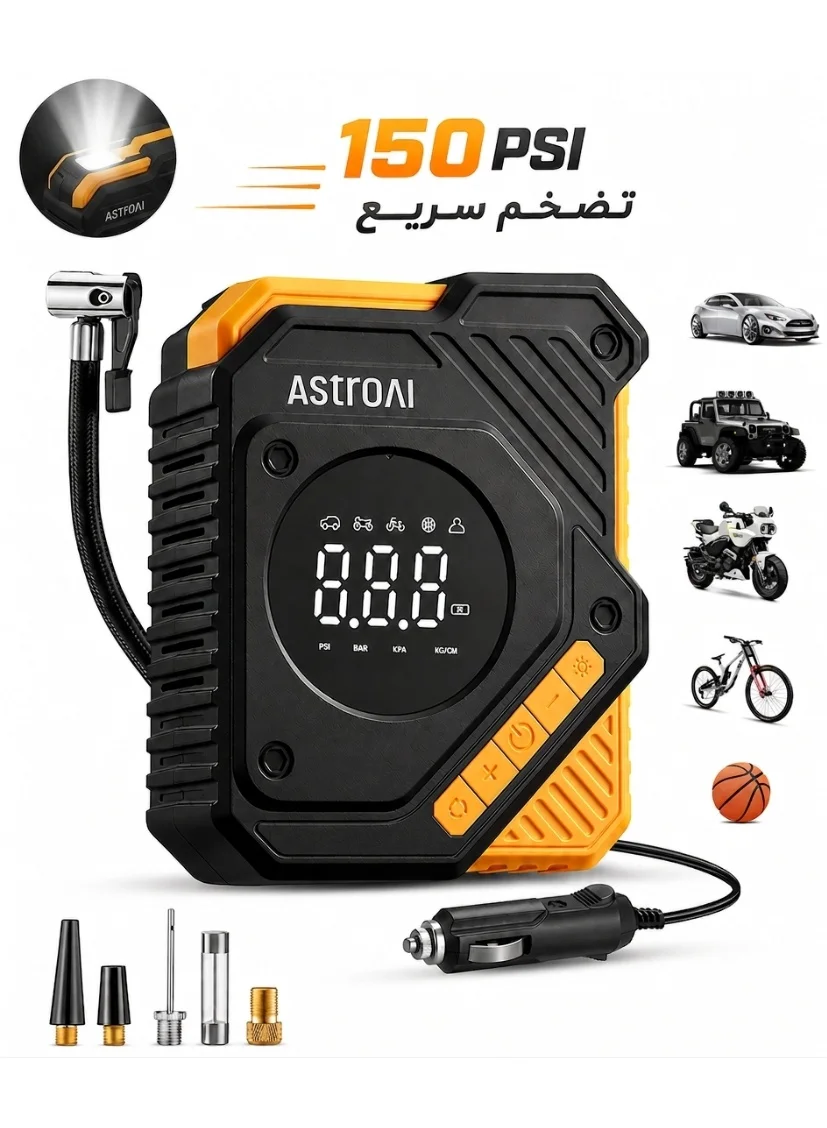 Portable Digital Tyre Inflator Air Compressor 150 PSI with Auto Stop and LED Light (12V, Black) tlyff