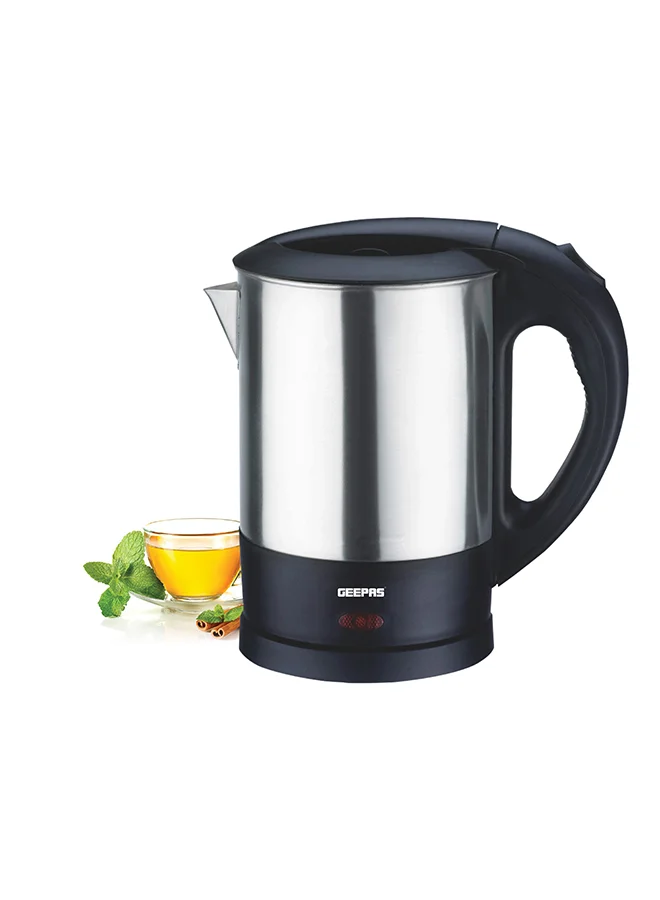 Geepas Travel Electric Kettle (1.0 L, 1350 W) Stainless Steel Portable Water Boiler for Tea and Coffee (Silver) un5xz
