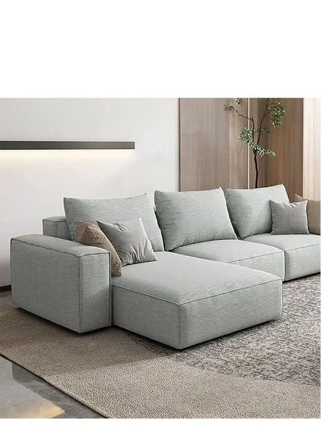 Al Zakharef Furniture L-Shape Linen Fabric Corner Sofa Set with Wood Frame (Light Grey, Right Side) umq34