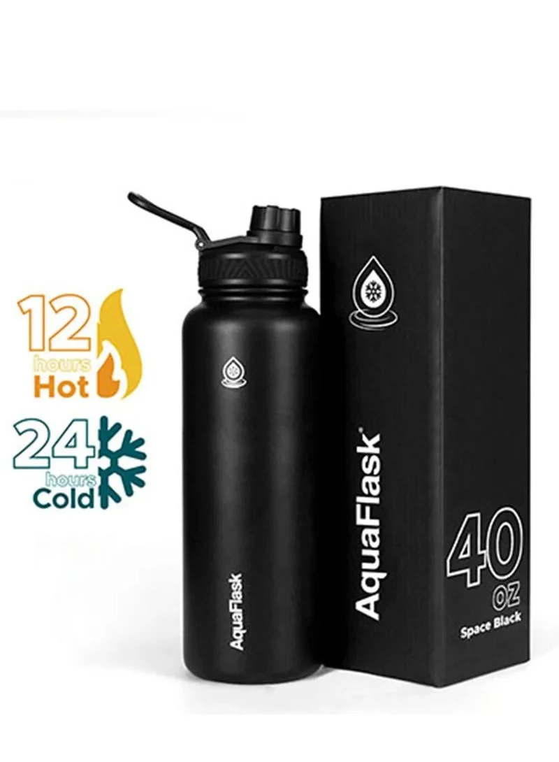 AquaFlask Vacuum Insulated Stainless Steel Water Bottle (Black, 1.18 L) Premium Leak-Proof Sport Flask for Daily Hydration 4oev9