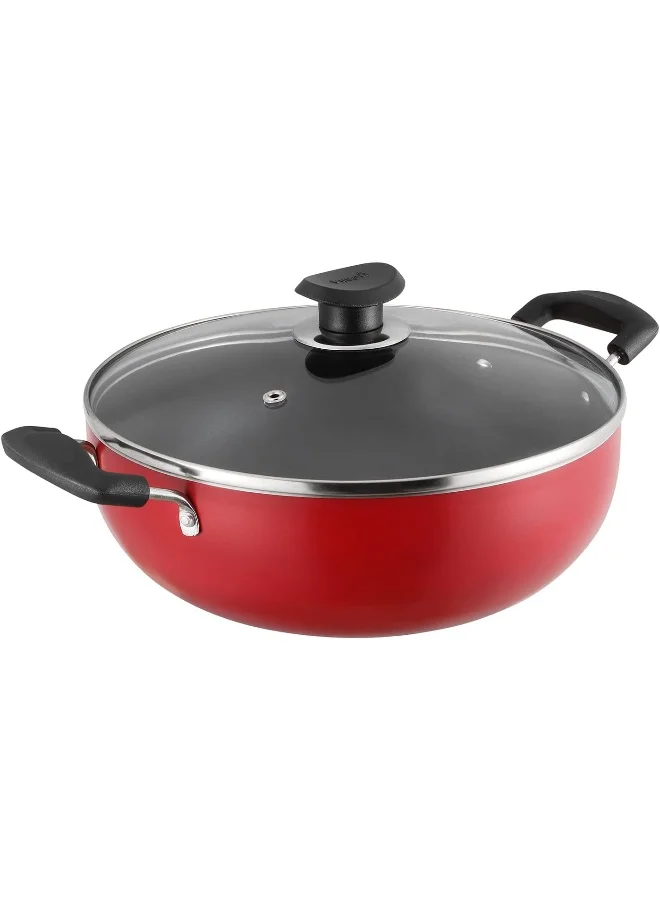 Premium Non-Stick Deep Kadai with Glass Lid (Aluminum, 26 cm, 4.1 L) - Durable Kitchen Cookware for Home Cooking 15nxu