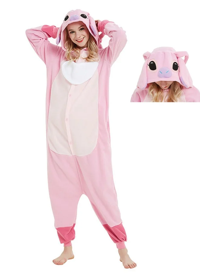 Premium Polar Fleece Cartoon Animal One-Piece Pajamas Cosplay Loungewear (Pink, Adult) e019y