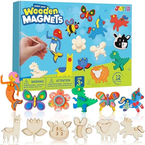JOYIN Fantasy Unicorn Wooden Magnets DIY Painting Craft Set for Kids Creative Art Projects (12 Pieces) 64sj2