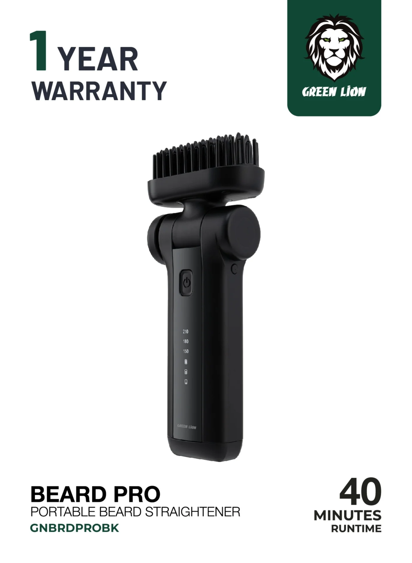 Green Lion Portable Beard Straightener with 3-Level Temperature Control and 180¡ã Rotatable Head (Black) ghzs7