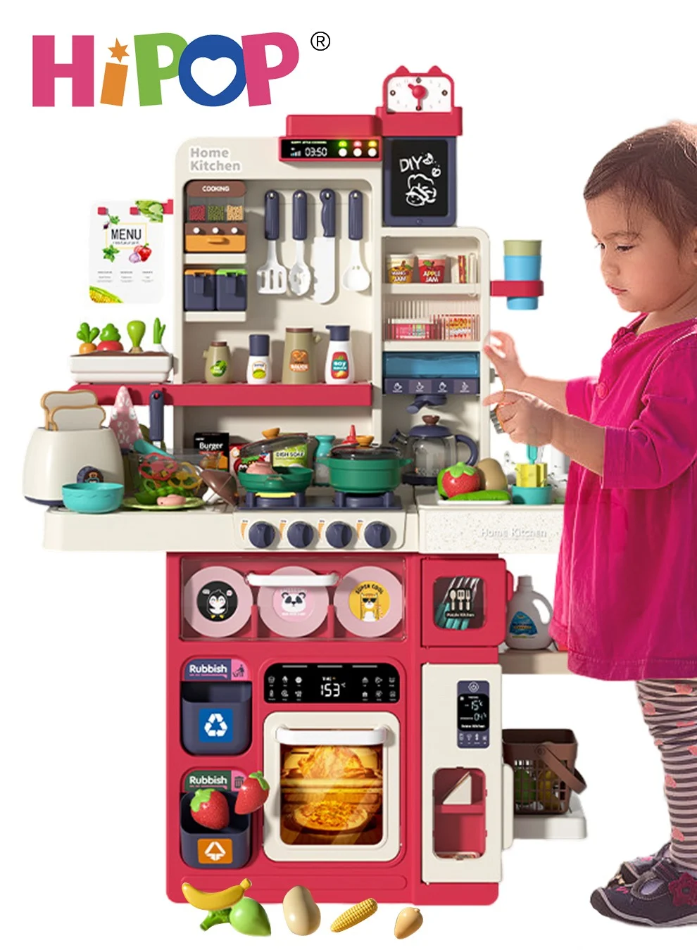 HIPOP Kids Kitchen Playset with Realistic Steam Light Water and Sound Effects (101pcs Accessories, 100cm) zsdyk