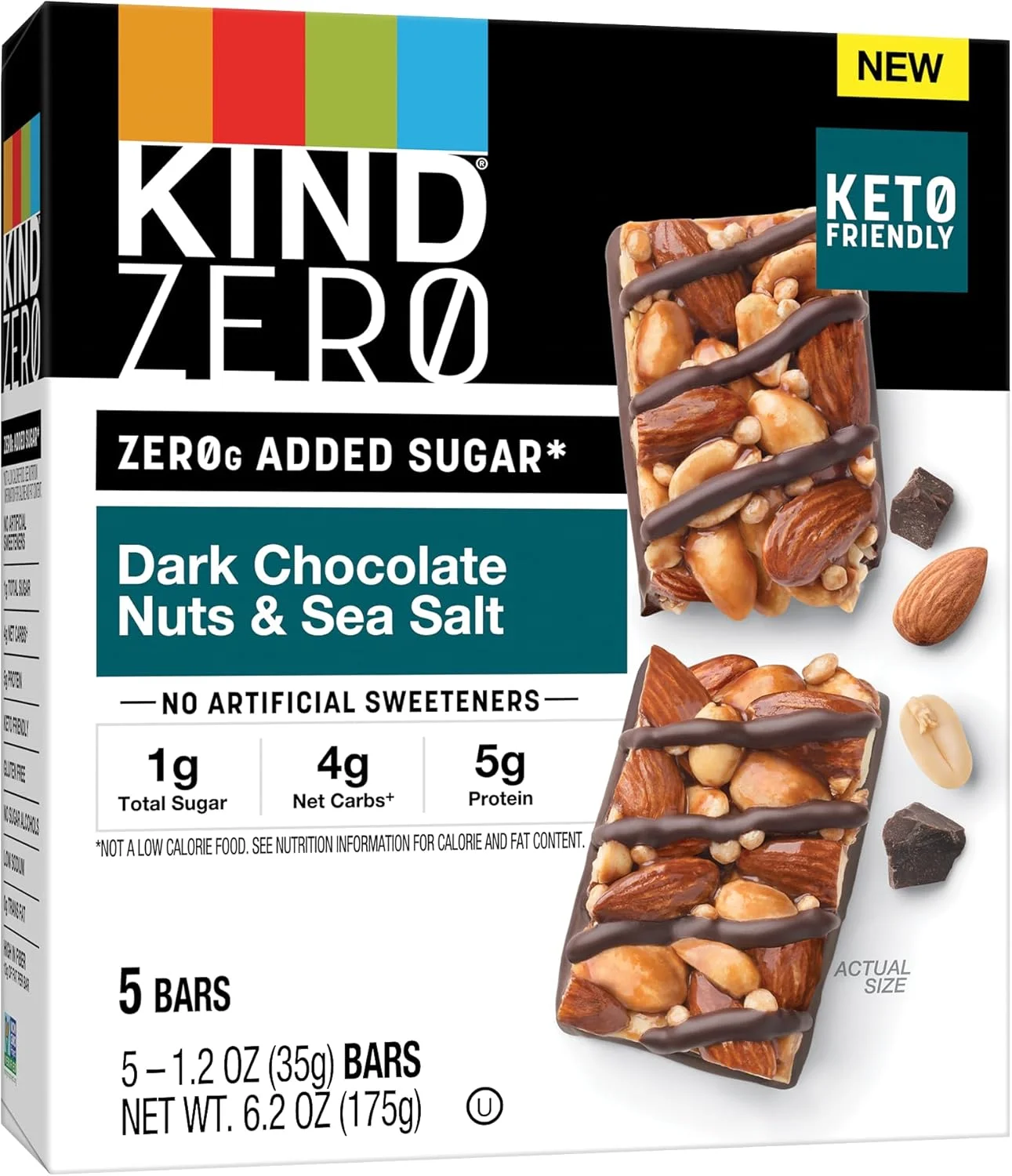 KIND Zero Added Sugar Dark Chocolate Nuts and Sea Salt Bars (5 Count) l1081