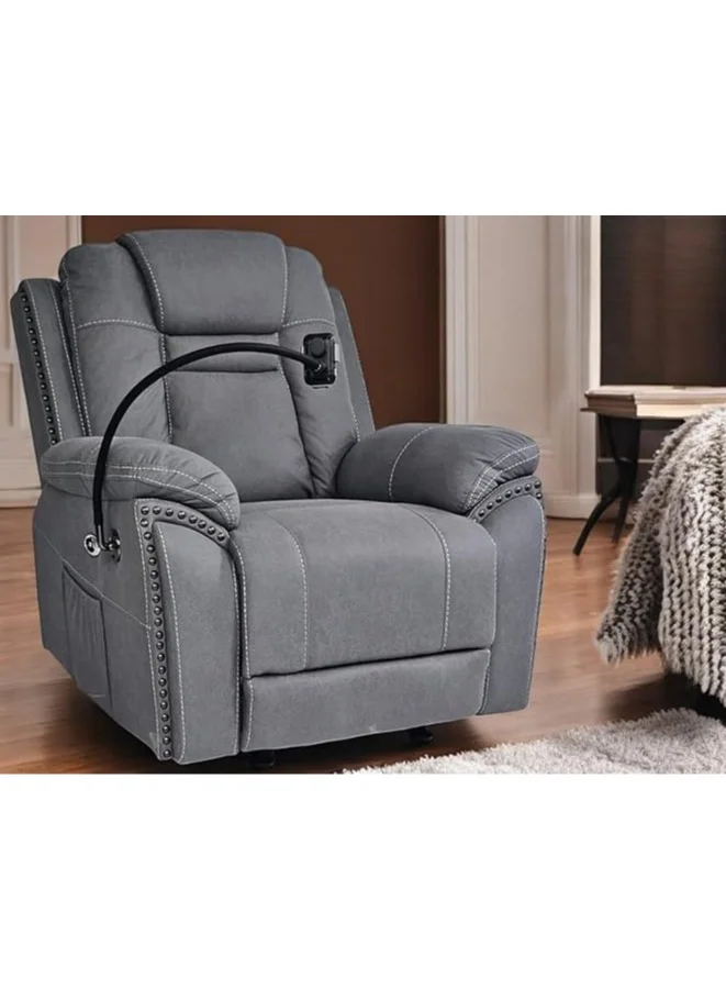 Premium Electric Recliner Sofa Chair with Wireless Charging and Phone Mount (Grey, 1 Seater) buque
