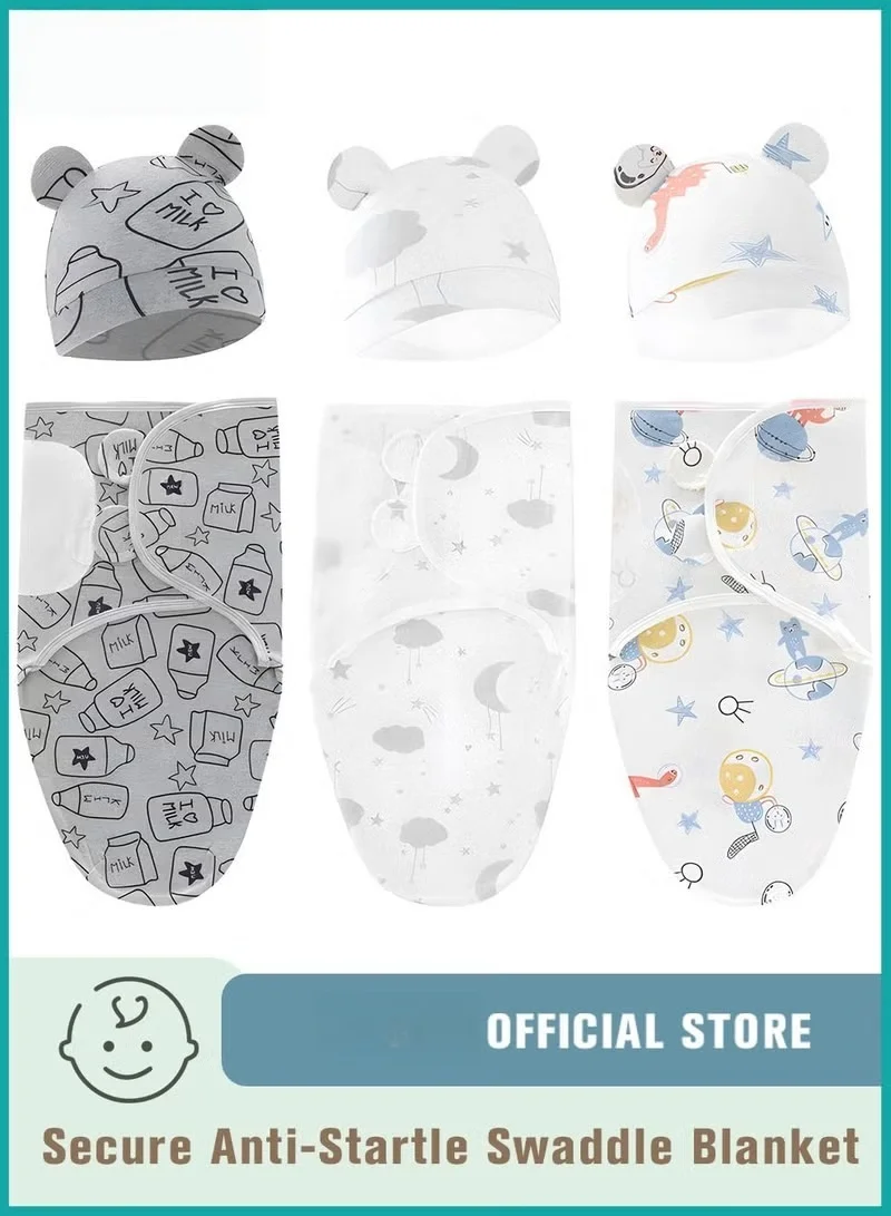 HOOKOR Baby Swaddle Blanket and Cap Set (6 Piece, Cotton) Breathable Newborn Sleep Sack for Infants (0-6 Months) 29n88