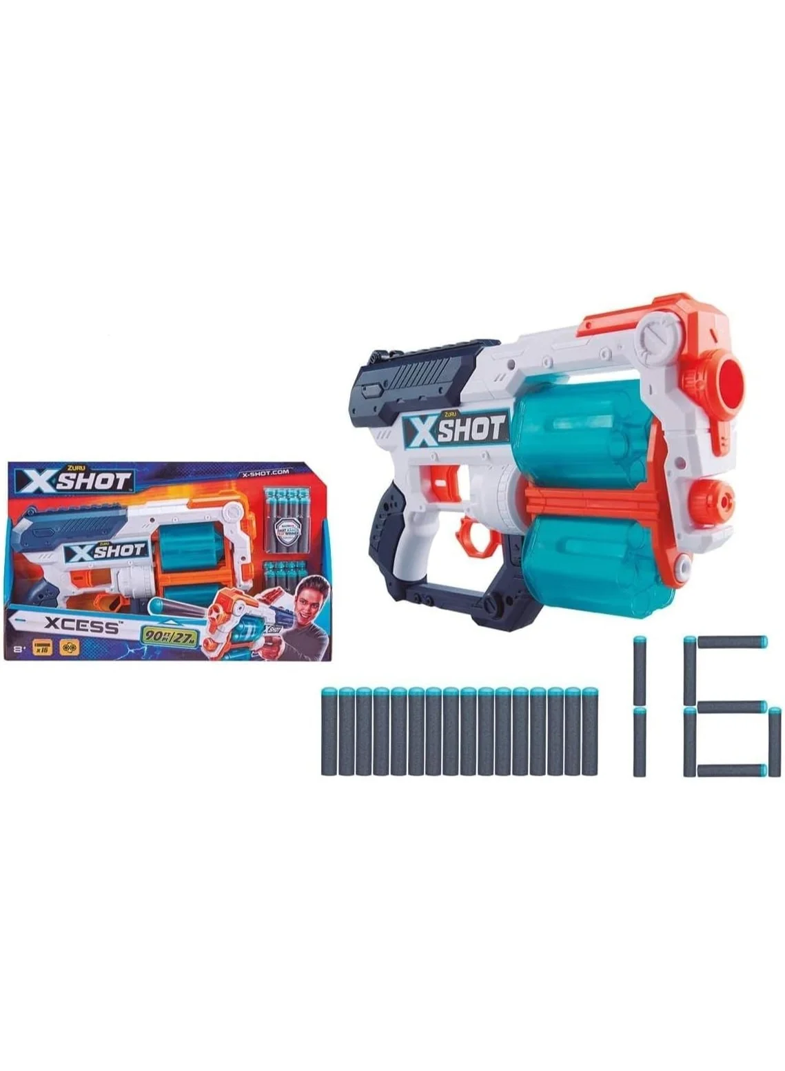 X-Shot Xcess Blaster TK-12 Foam Dart Toy with 16 Darts (Dual Rotating Barrels, Kids Outdoor Play) bm5ow