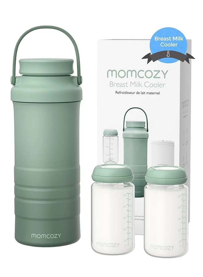 Momcozy Portable Breast Milk Cooler Bag Premium Insulated Travel Chiller with 2 Storage Containers (Green, 650 mL) bc7up