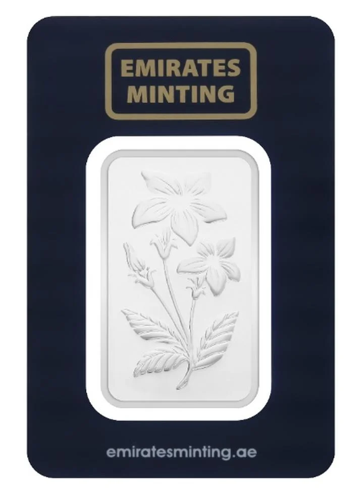 Emirates Minting Floral Design Silver Bar 999.0 Purity (50g) cfvd3