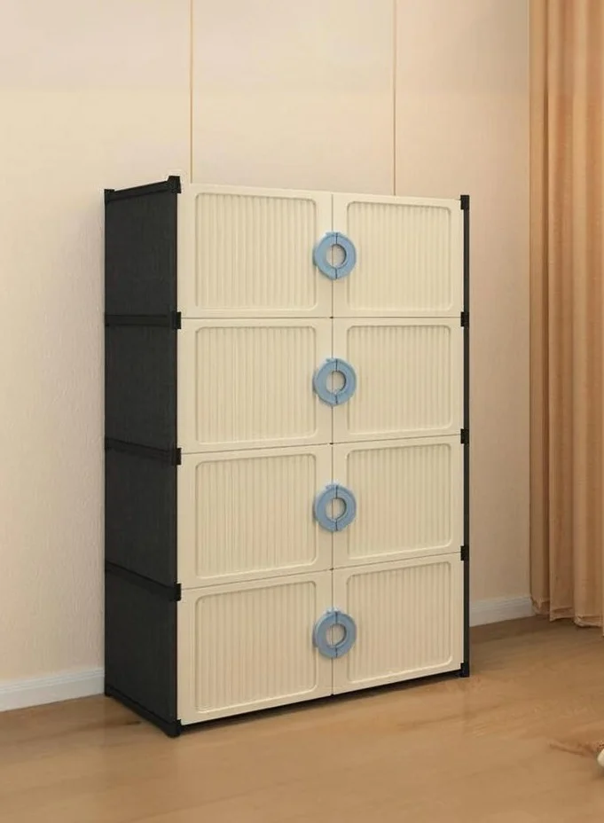WALALLA 4 Tier Storage Cabinet with Magnetic Double Doors, Freestanding Organizer Unit for Living Room and Bedroom (Large, White) 4dzpj