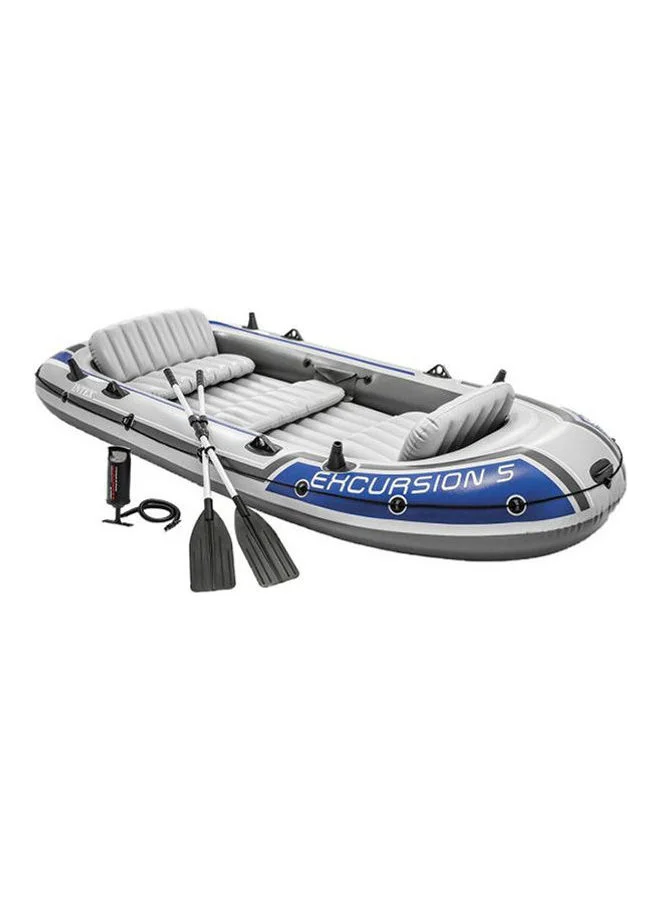 Intex Excursion 5-Person Inflatable Boat Set (366x168x43cm) Heavy-Duty Marine Grade Raft for Recreational Water Sports kajud