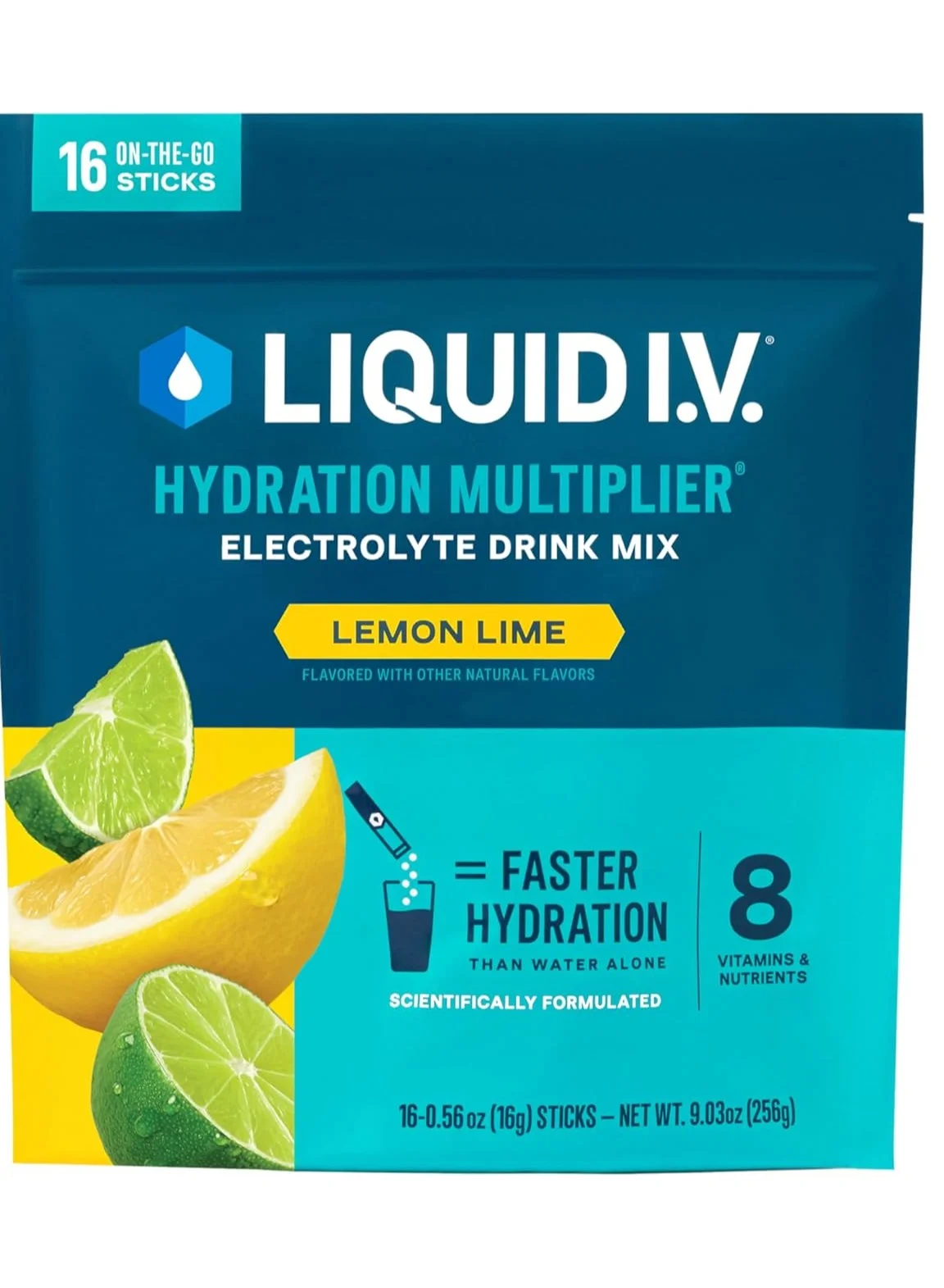 Hydration Multiplier Electrolyte Drink Mix, Lemon Lime Flavor, Premium Hydration Support (16 Sticks, 256 g) opinl