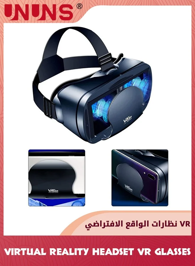 UNUNS Virtual Reality Headset 3D Glasses with Stereo Headphones for Movies and Gaming (Black, Fits 5-7 Inch Smartphones) dun3w