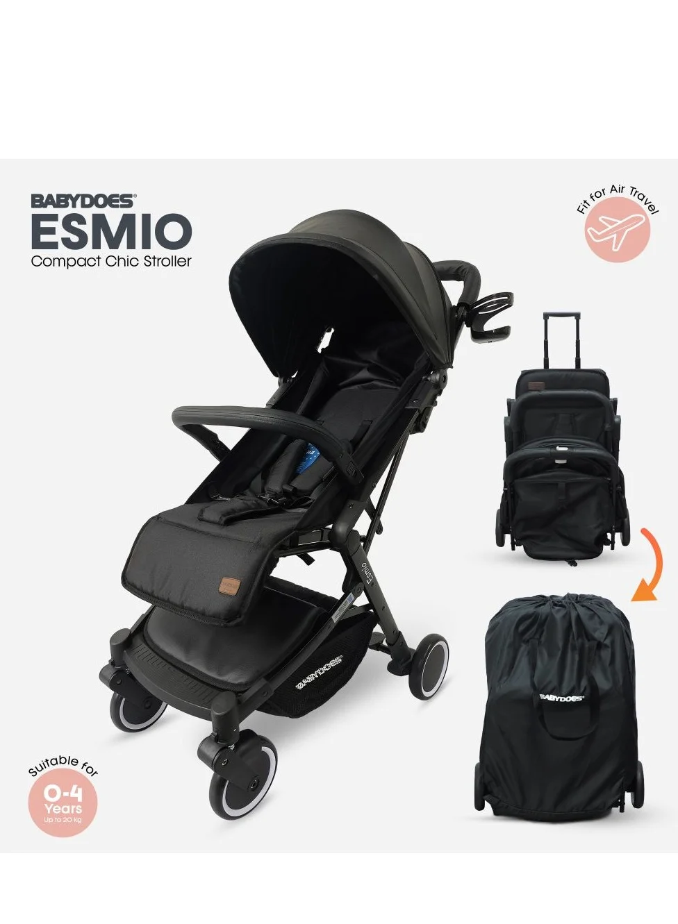 Esmio Travel Lite Baby Stroller with 5-Point Harness and 360¡ã Rotating Wheels (Black, Up to 20 kg) ef5nk