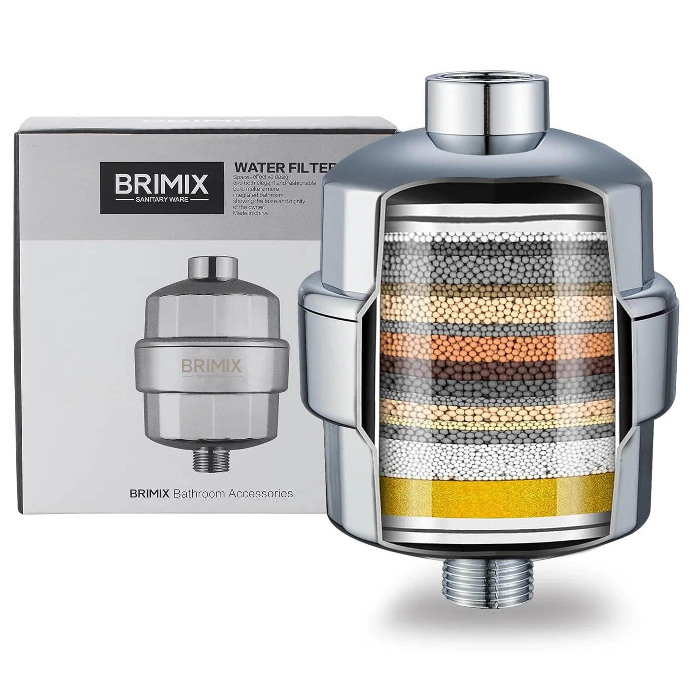 BRIMIX Universal Shower Water Filter with 20-Stage Filtration System and 3 Replacement Cartridges (Chrome Finish, 4-Pack) duja5