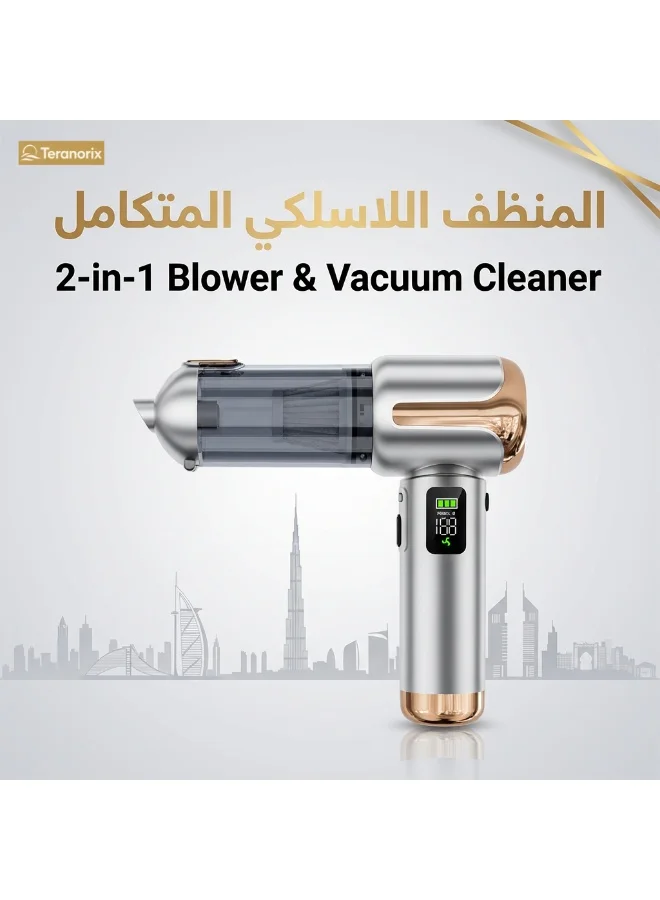 Teranorix Wireless 2-in-1 Blower and Vacuum Cleaner (20000PA High Suction, 80000RPM Motor, Digital Display, Portable for Car and Home) bz463