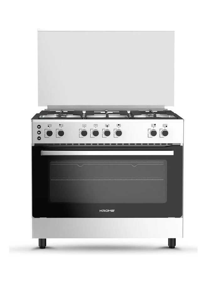 Krome Freestanding Gas Cooker with 5 Burners and Oven (Stainless Steel, 90x60 cm) 30874