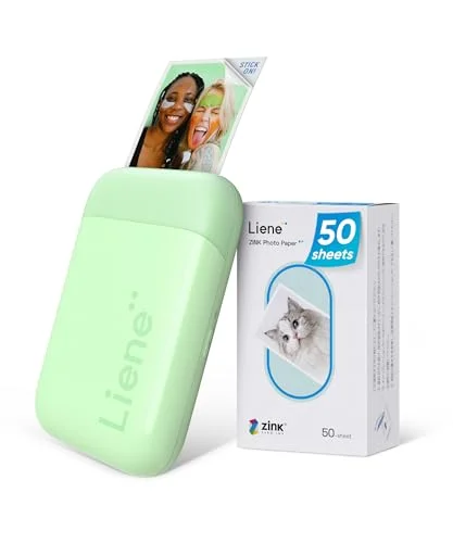 Portable Instant Photo Printer Wireless Bluetooth Photo Maker with 50 Adhesive Zink Sheets (Green, 5 x 7.6 cm) bn51j